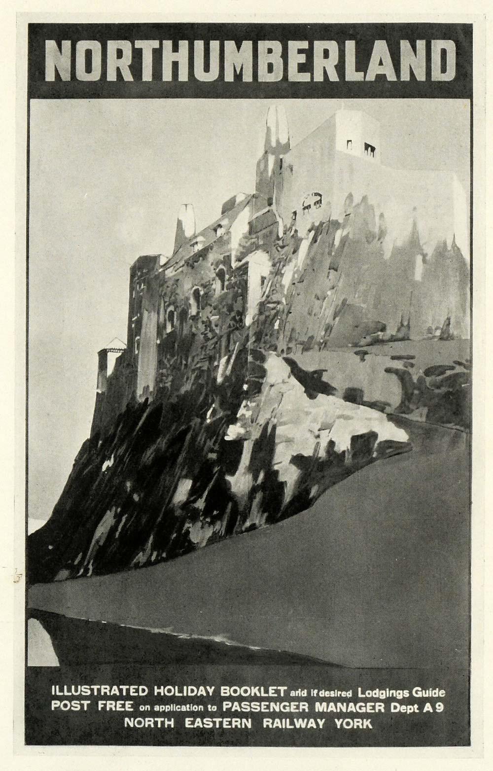 1924 Print Poster Fred Taylor Northumberland Lindisfarne St. Aidan Castle ABA
