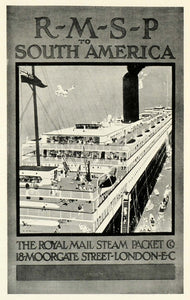 1924 Print Poster K. D. Shoesmith Royal Mail Ship Cruise Travel Deck London ABA