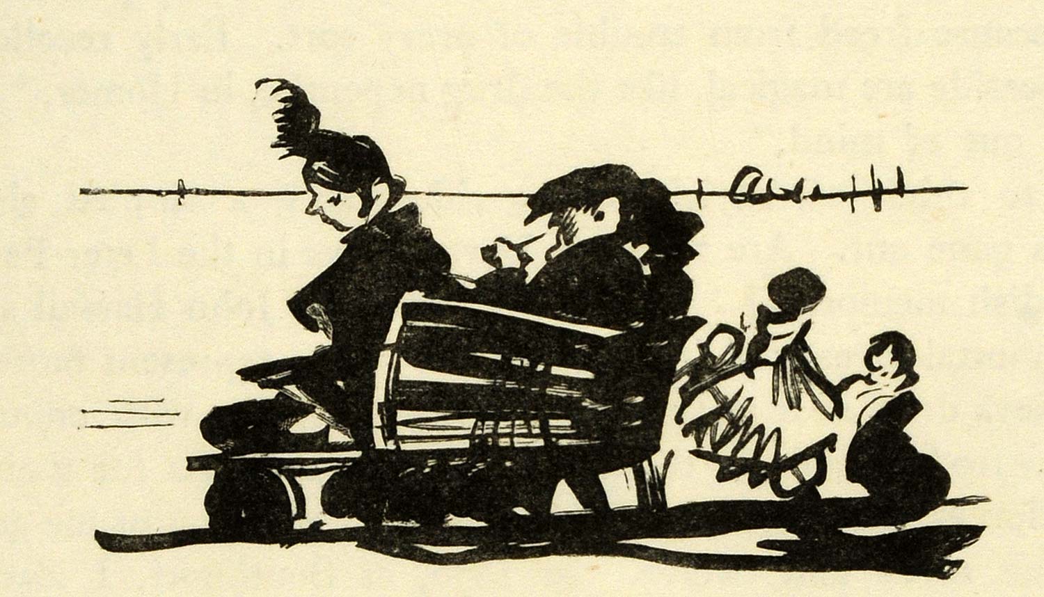 1924 Line Cut Frank Brangwyn Seaside Sketch Man Woman Bench Sitting English ABA