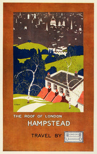 1924 Mini Poster Florian H S Williamson London Railway Hampstead Travel City ABA