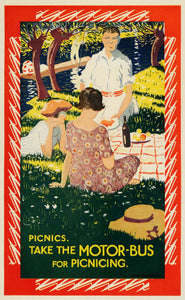 1924 Mini Poster C. R. W. Nevinson Riverbank Family Picnic Art London ABA