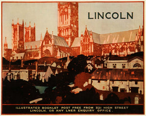 1924 Mini Poster Lincoln Cathedral Architecture England Bishop Art Fred ABA