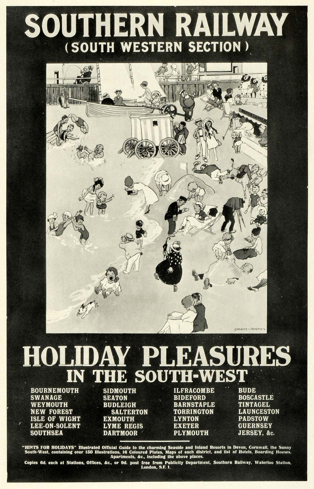 1924 Print Poster Charles Burton Sea Vacation Kids Sand Southern Rail ABA