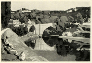 1924 Print Poster Algernon Talmage Balgownie Scotland River Bridge London ABA