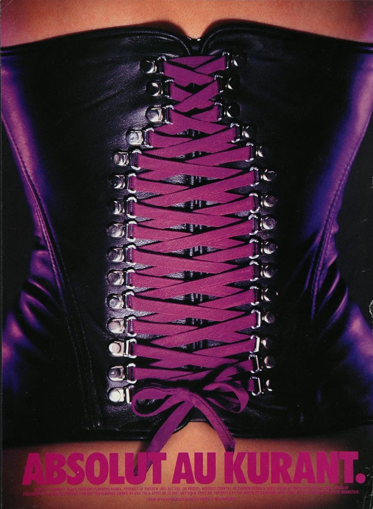 1987 Ad Absolut Au Kurant Purple Bustier Corset Laces - ORIGINAL ABS1