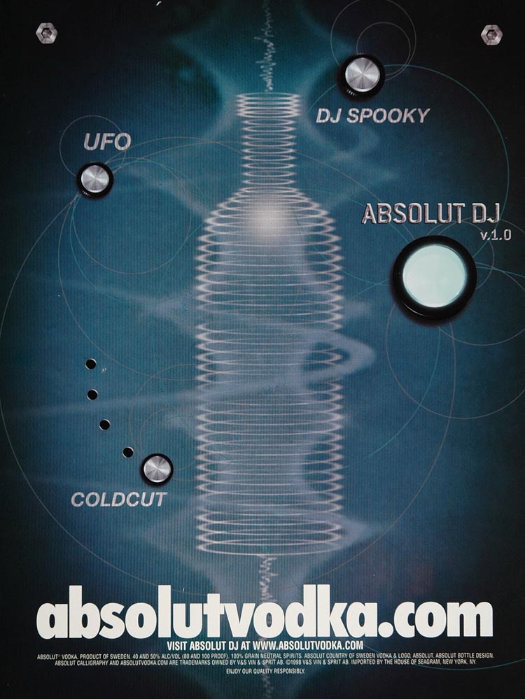 1998 Ad Absolut Vodka DJ Spooky UFO Coldcut Disc Jockey - ORIGINAL ABS1