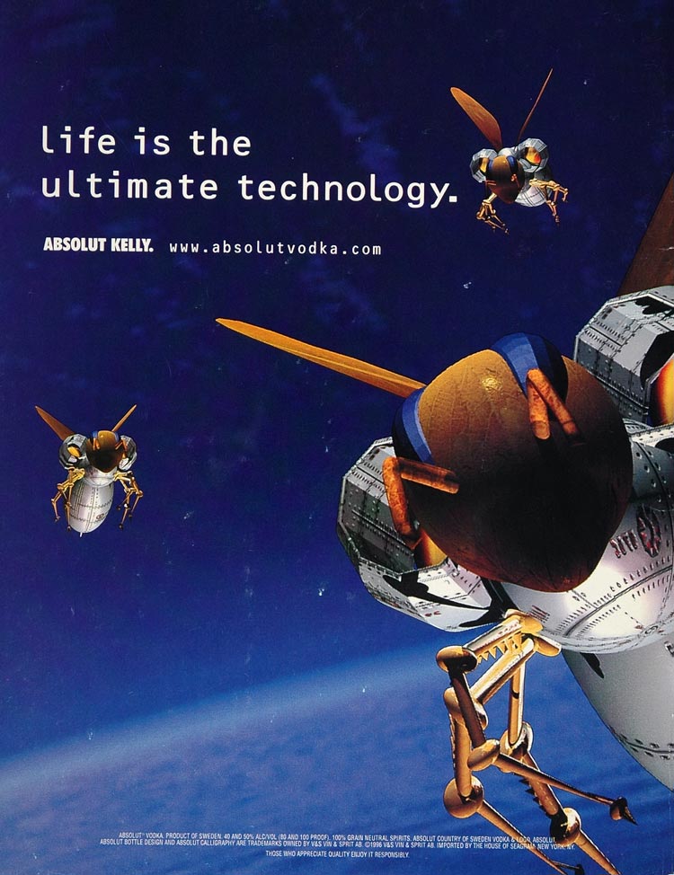 1996 Ad Absolut Kelly Vodka Satellite Bugs Technology - ORIGINAL ABS1
