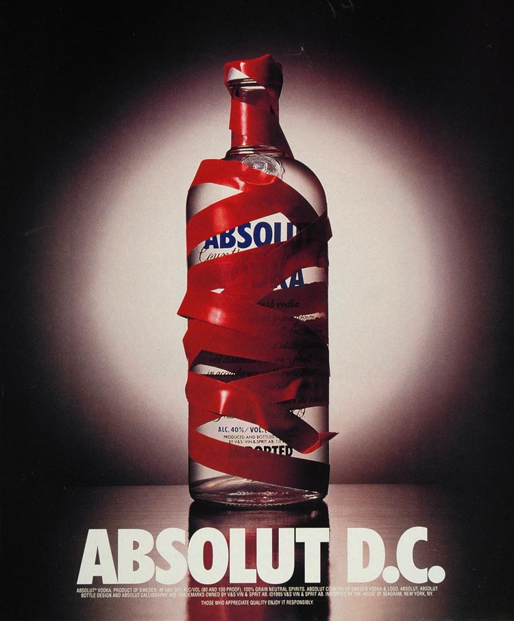 1995 Ad Absolut D. C. Vodka Bottle Red Tape Washington - ORIGINAL ABS1