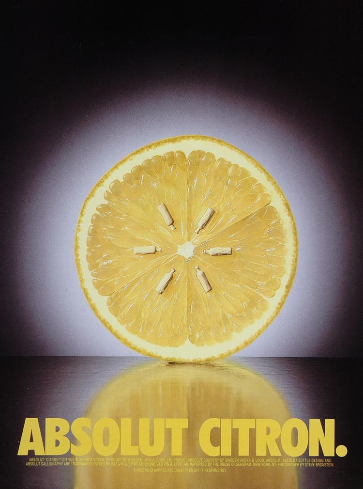 1996 Ad Absolut Citron Vodka Lemon Half Pulp Seeds Peel - ORIGINAL ABS1