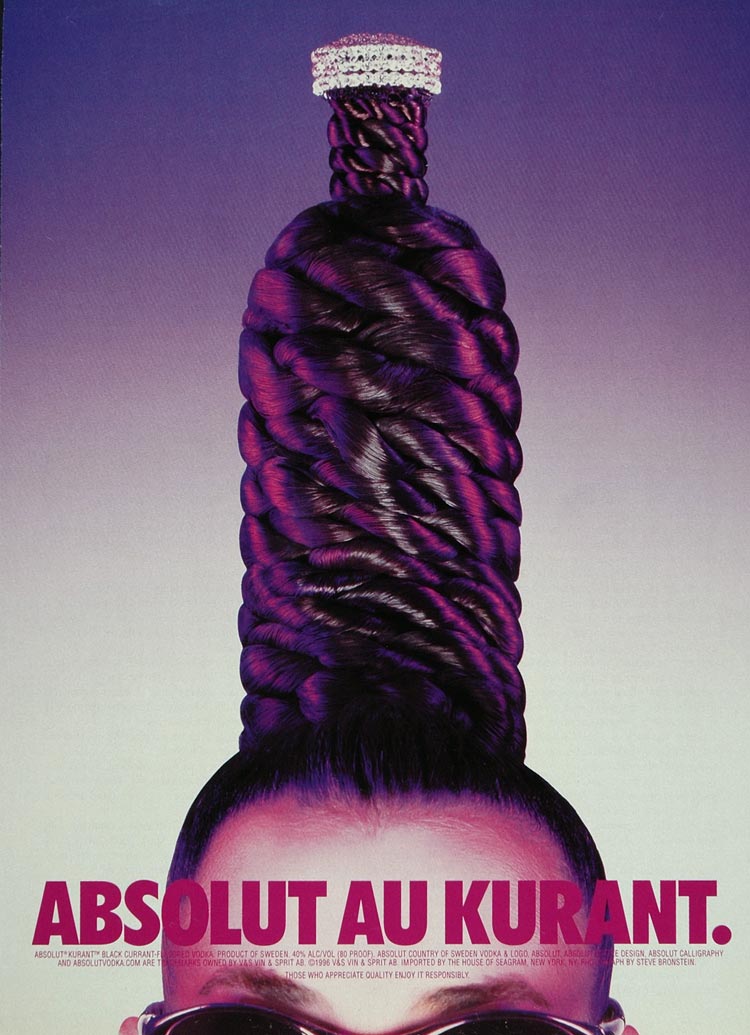 1996 Ad Absolut Kurant Currant Vodka Purple Hair Braids - ORIGINAL ABS1