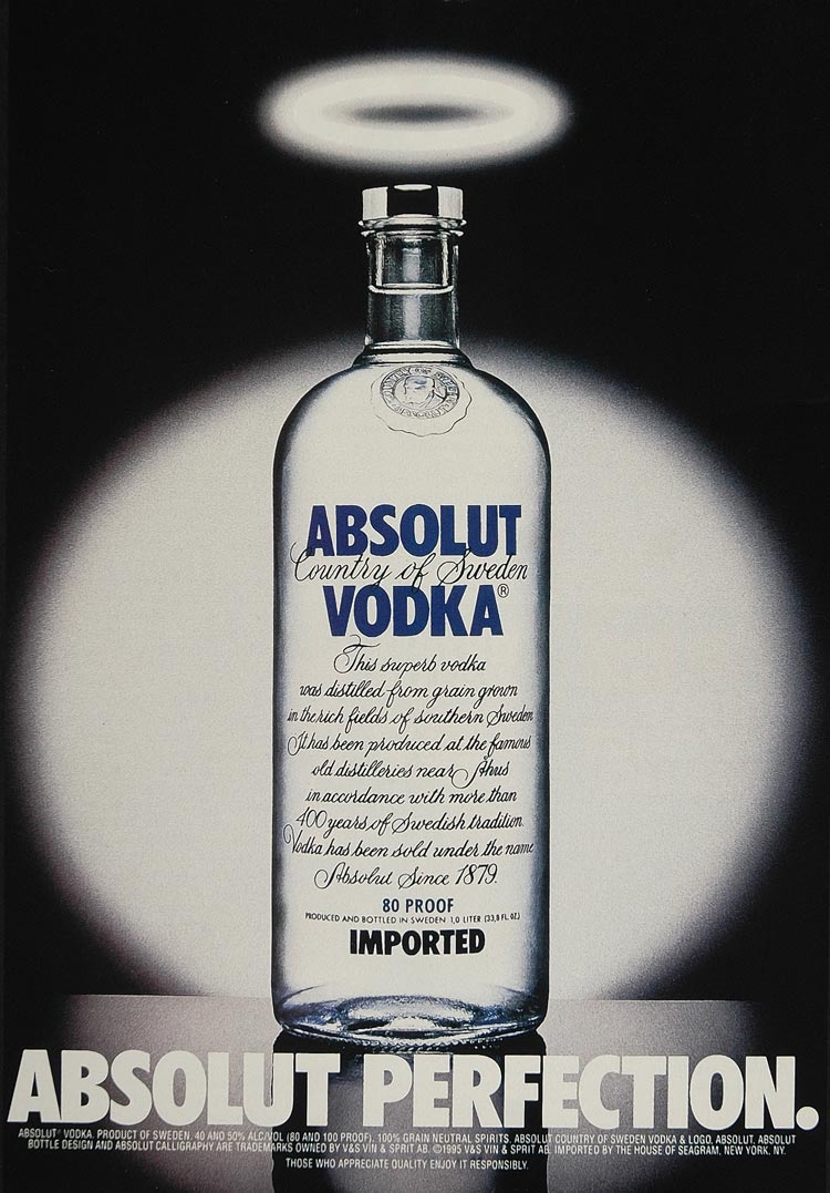 1995 Original Ad Absolut Perfection Halo Vodka Bottle - ORIGINAL ABS2