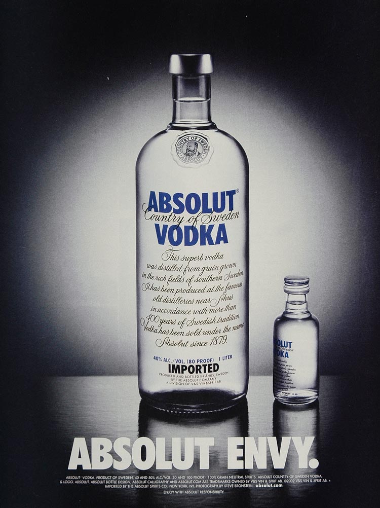 2002 Ad Absolut Envy Vodka Small Bottle Steve Bronstein - ORIGINAL ABS2