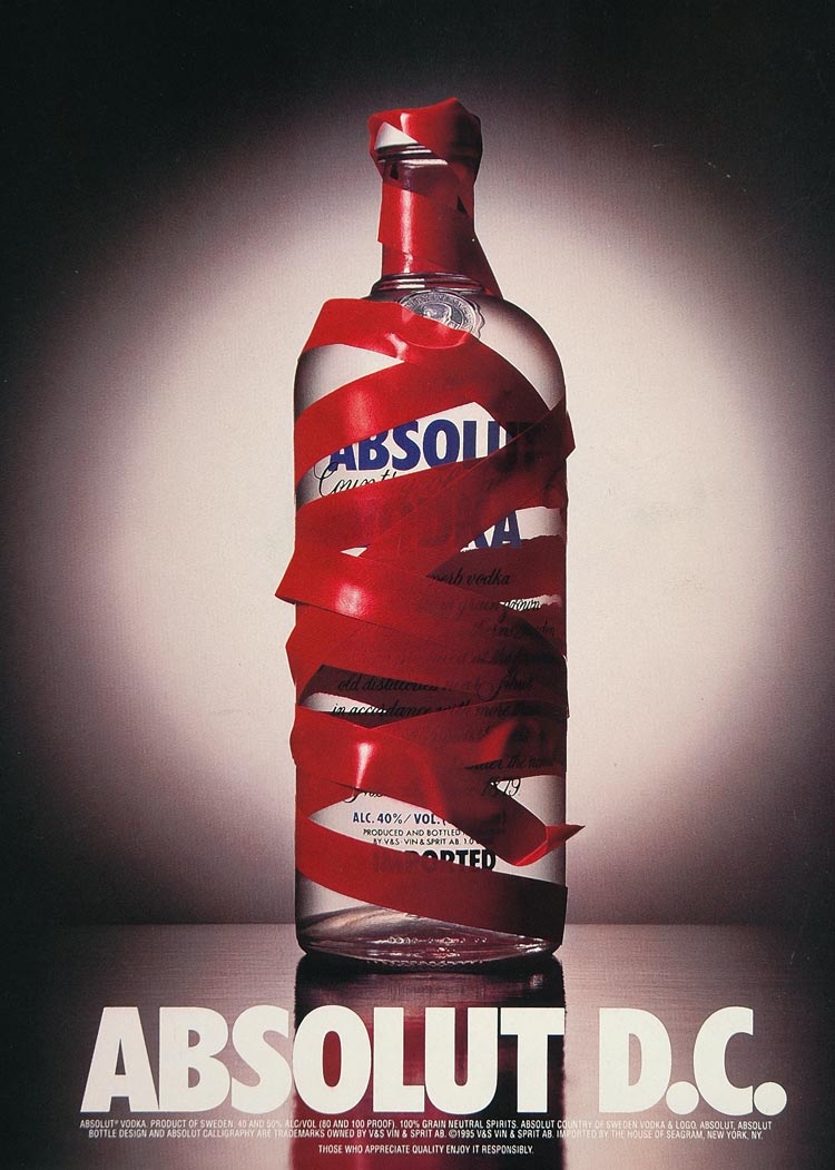 1995 Ad Absolut Washington D. C. Red Tape Vodka Bottle - ORIGINAL ABS2