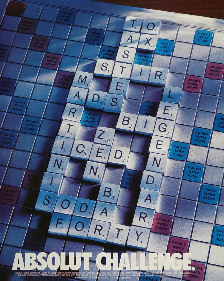 2000 Ad Absolut Challenge Scrabble Board Letters Vodka - ORIGINAL ABS2