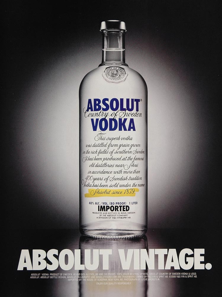 2000 Ad Absolut Vintage Vodka Bottle Steve Bronstein - ORIGINAL ADVERTISING ABS2