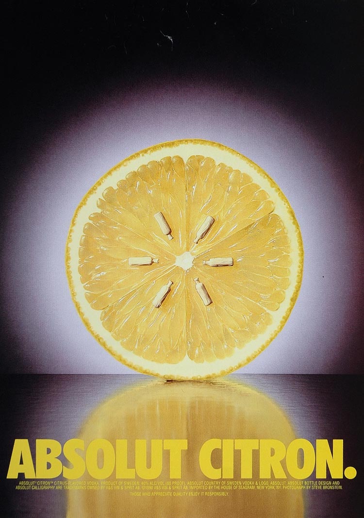 1996 Ad Absolut Citron Vodka Bottle Lemon Slice Seeds - ORIGINAL ABS2
