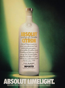 1989 Ad Absolut Citron Vodka Bottle Limelight Spotlight - ORIGINAL ABS2