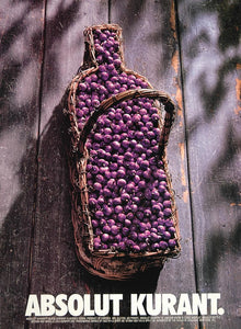 1994 Ad Absolut Kurant Grape Bottle Basket Rustic Board - ORIGINAL ABS2