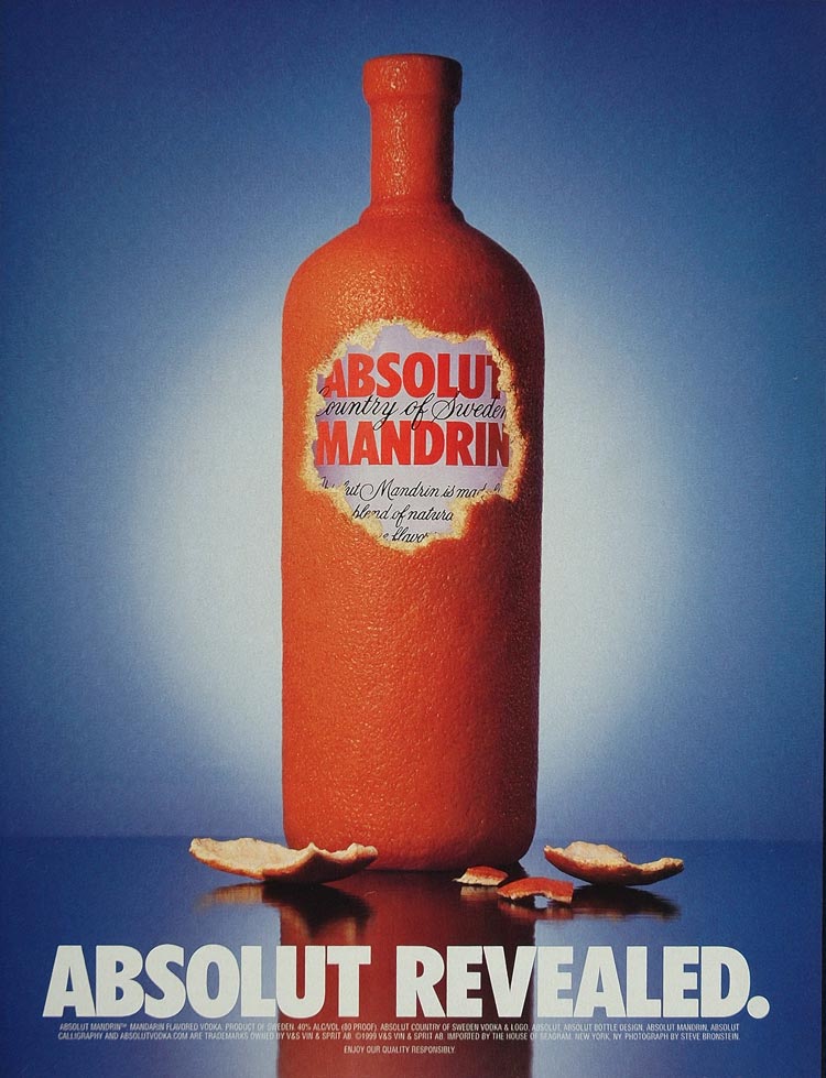 1999 Ad Absolut Mandrin Revealed Bottle Orange Peels - ORIGINAL ADVERTISING ABS2