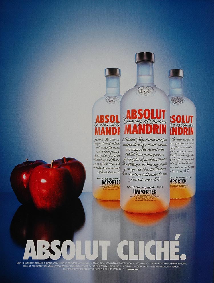 2001 Ad Absolut Mandrin Cliche Bottle Apple S Bronstein - ORIGINAL ABS2