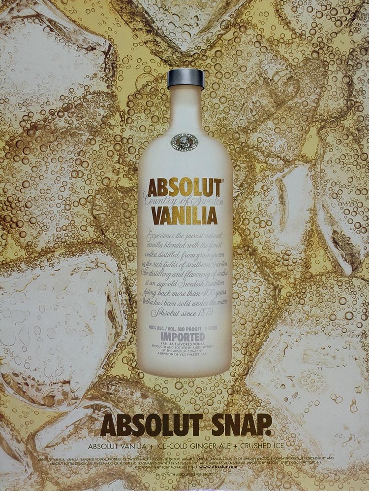 2004 Ad Absolut Snap Vanilla Vodka Ice Ginger Ale NICE - ORIGINAL ABS2