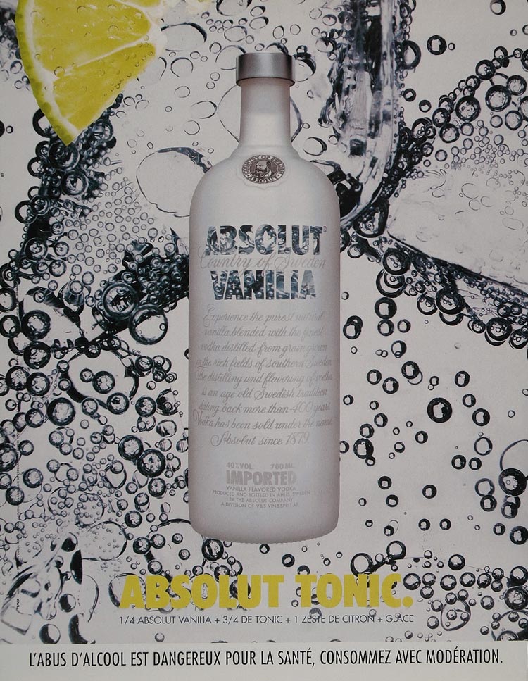 2004 Ad Absolut Vanilla Tonic Lemon Slice Bubbles NICE - ORIGINAL ABS2