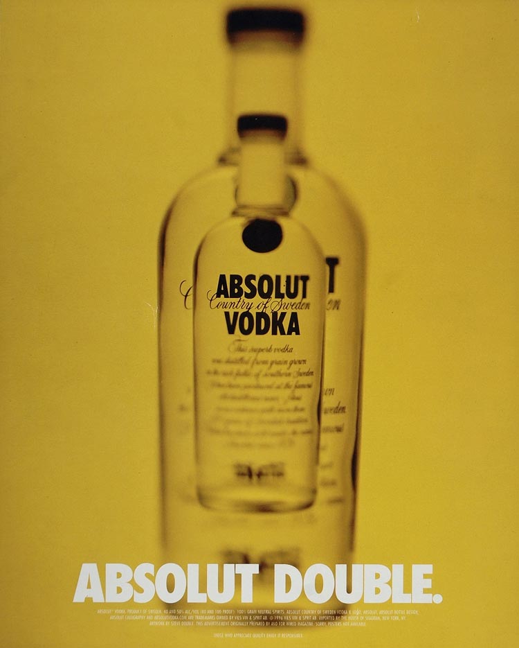 1996 Ad Absolut Vodka Double Image Yellow Two Bottles - ORIGINAL ABS2