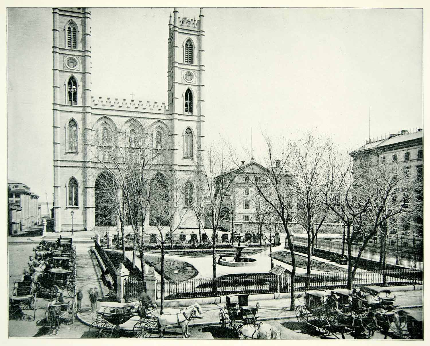1894 Print Place d'Armes Montreal Canada Architecture Notre Dame Cathedral AC1