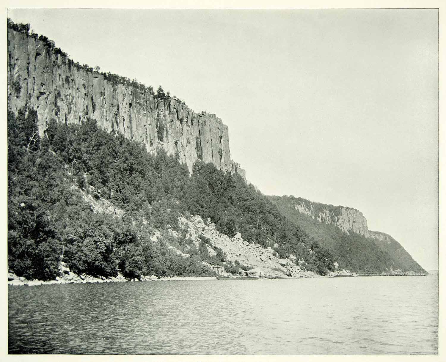 1894 Print Hudson River North Palisades Basalt Rock Formation Cliff Bank AC1