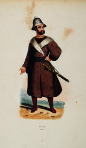 1845 Print Costume Elyut Eleuth Man Sword Central Asia - ORIGINAL ACOST