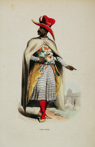 1845 Print Costume Arab Noble Arabian Man Red Hat Cloak - ORIGINAL ACOST