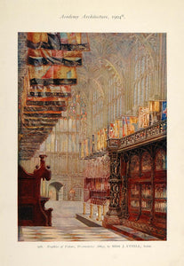 1904 Westminster Abbey Interior Banners Flags Print - ORIGINAL AD1
