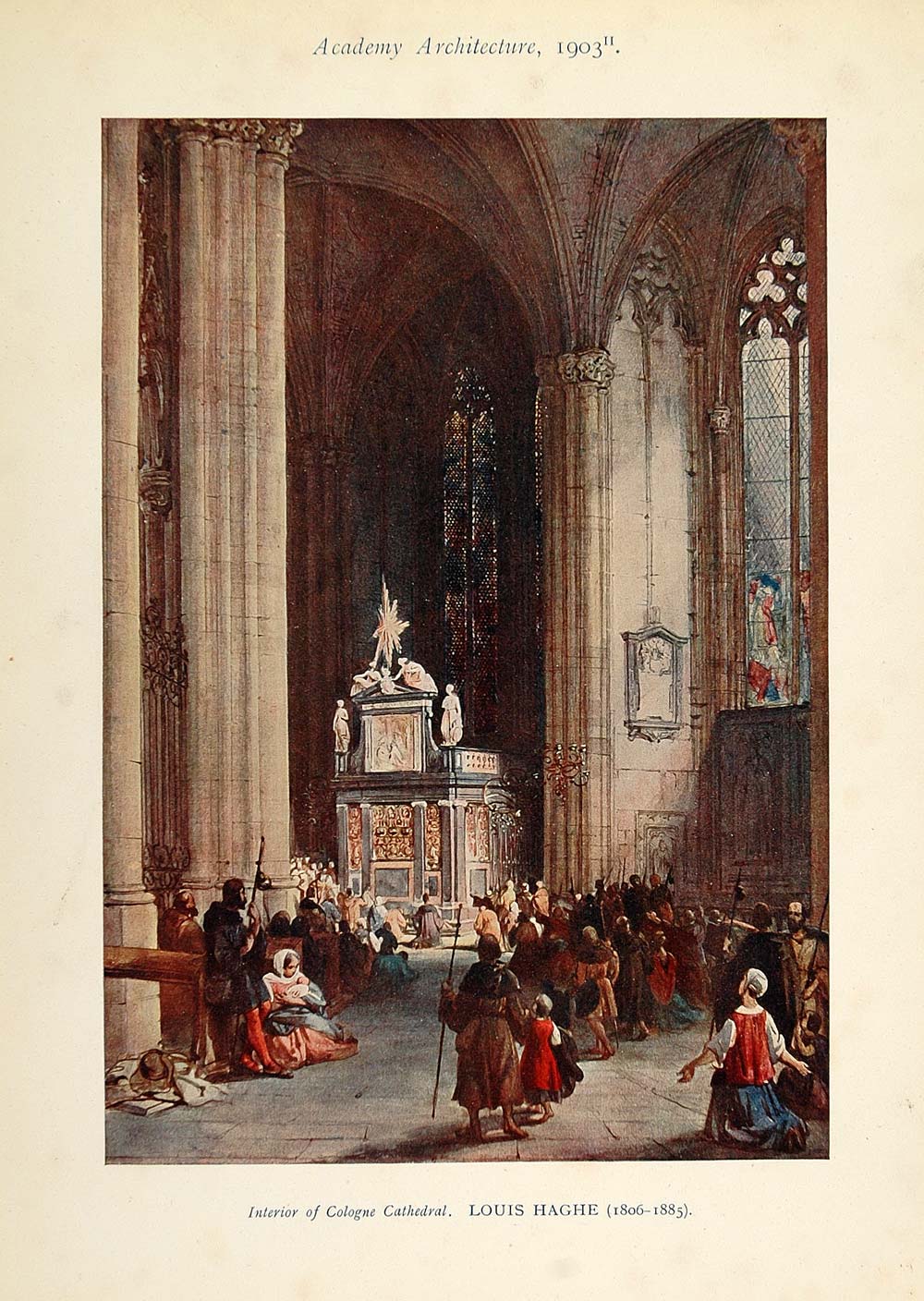 1903 Louis Haghe Cologne Cathedral Interior Print - ORIGINAL AD1