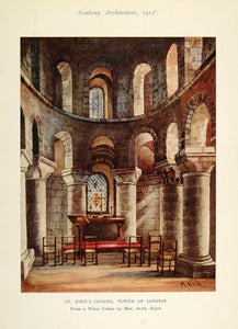 1913 St. John's Chapel Tower of London Interior Print - ORIGINAL AD1