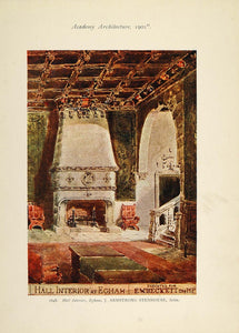 1901 Print E. W. Beckett House Interior Hall Egham UK - ORIGINAL AD1