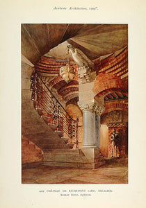 1909 Chateau Richemont Staircase Stairs France Print - ORIGINAL AD1