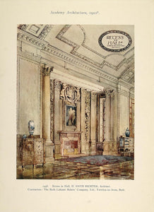 1910 Hall Fireplace H. Davis Richter Architect Print - ORIGINAL AD1