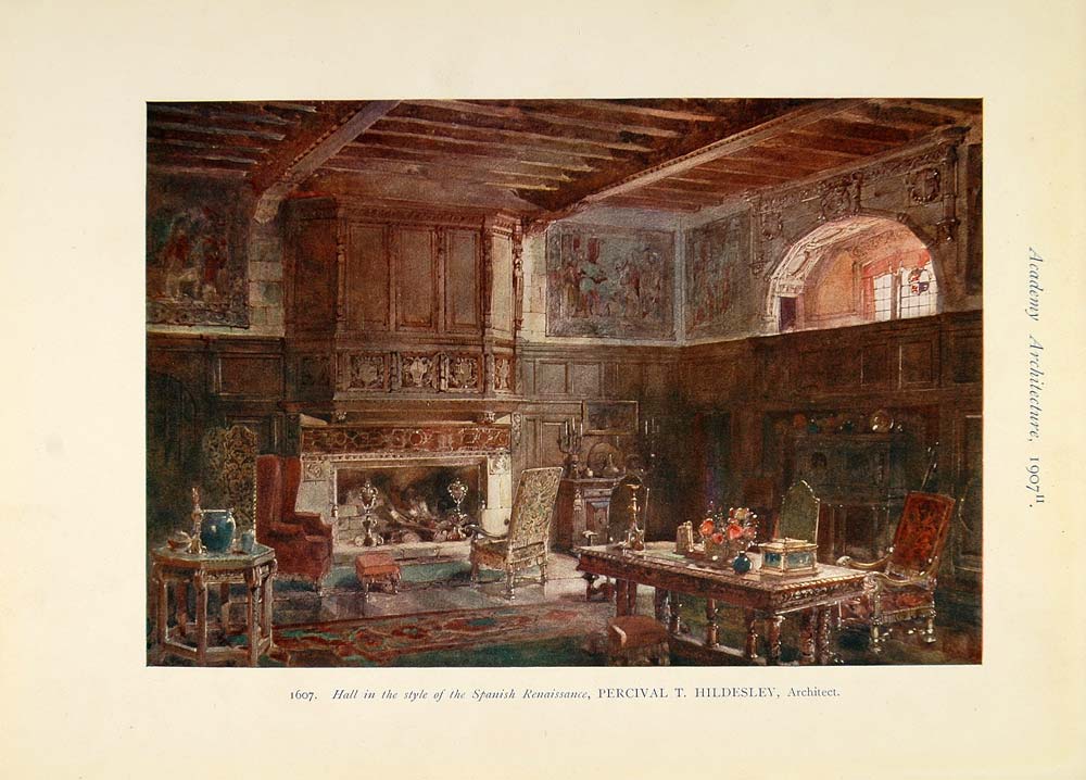 1907 Hall Design Percival T. Hildesley Architect Print - ORIGINAL AD1