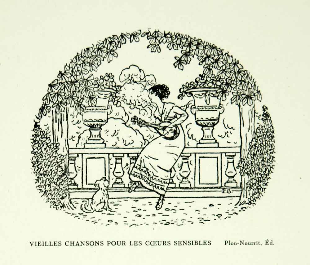 1929 Lithograph Brissaud Vieilles Chansons Coeurs Sensibles Musical ADLB2