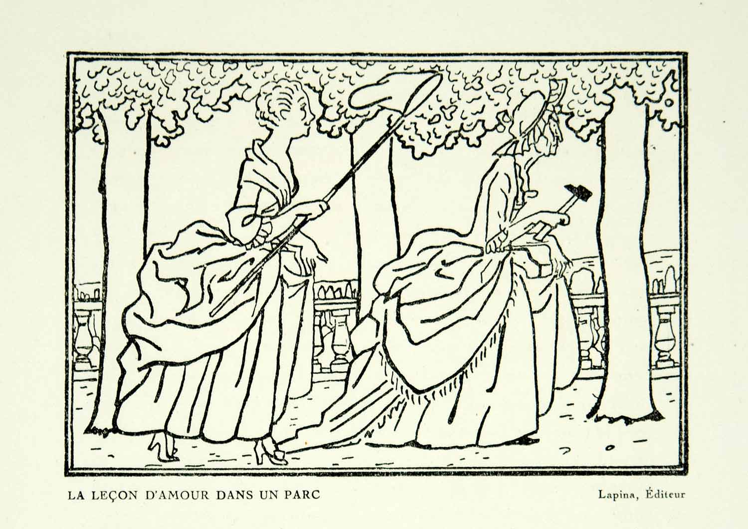 1929 Lithograph Pierre Brissaud Lecon d'Amour dans un Parc Boylesve ADLB2