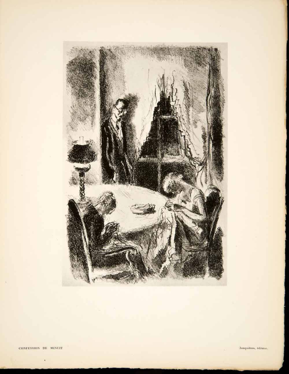 1930 Heliogravure Berthold Mahn Confession de Minuit Duhamel Women Sewing ADLB4
