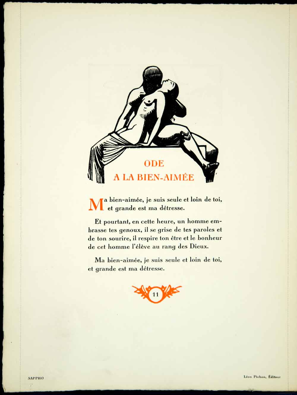 1928 Lithograph Carlegle Nude Art Sappho Poem Lover LGBT Rene Puaux Poetry ADLC2