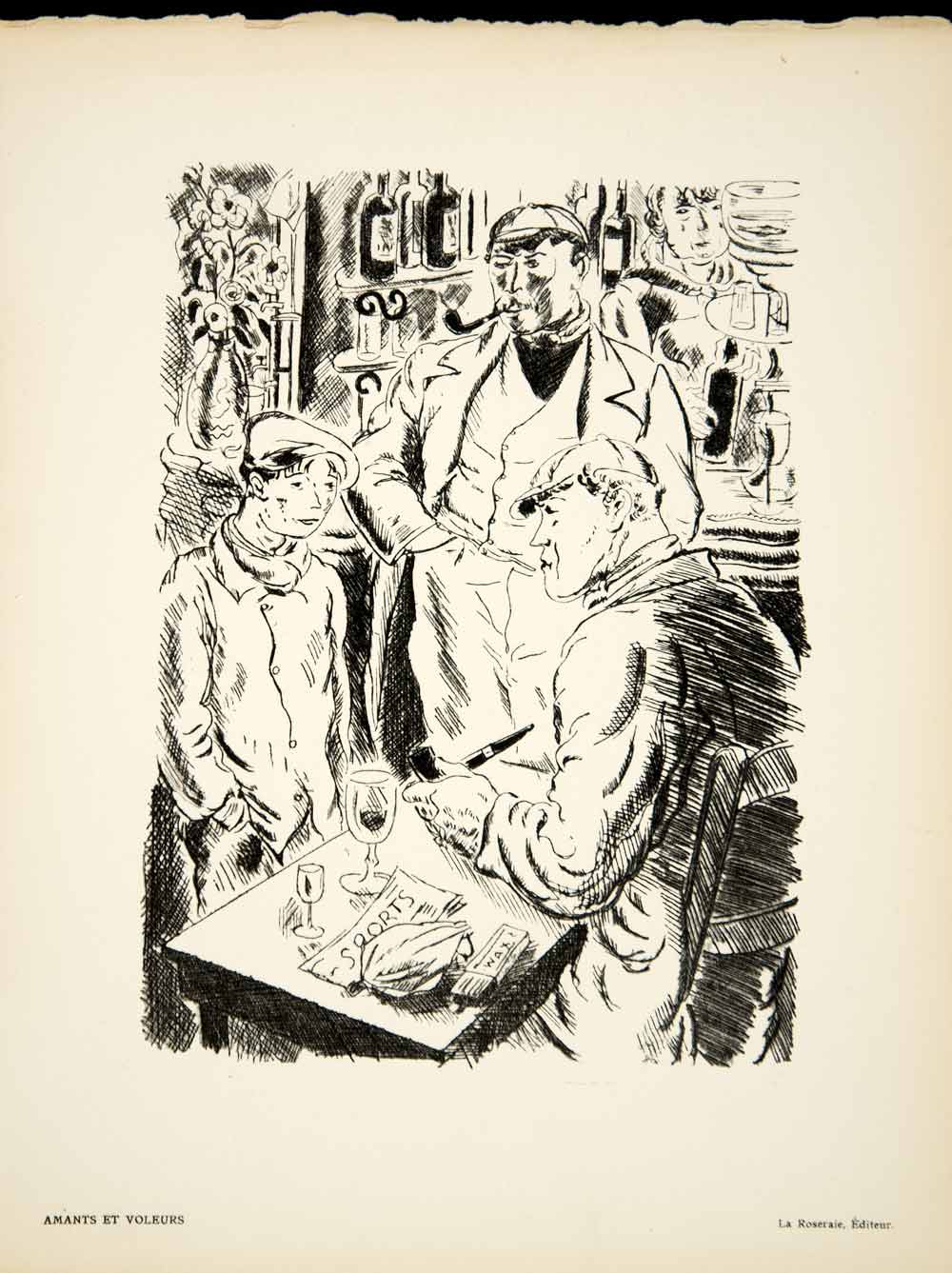 1929 Print Andre Dignimont Amants et Voleurs Tristan Bernard Cafe ADLD1