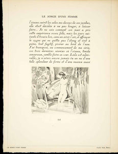 1929 Etching Laboureur Songe d'une Femme Nude Naked Woman Swan Remy de ADLL2