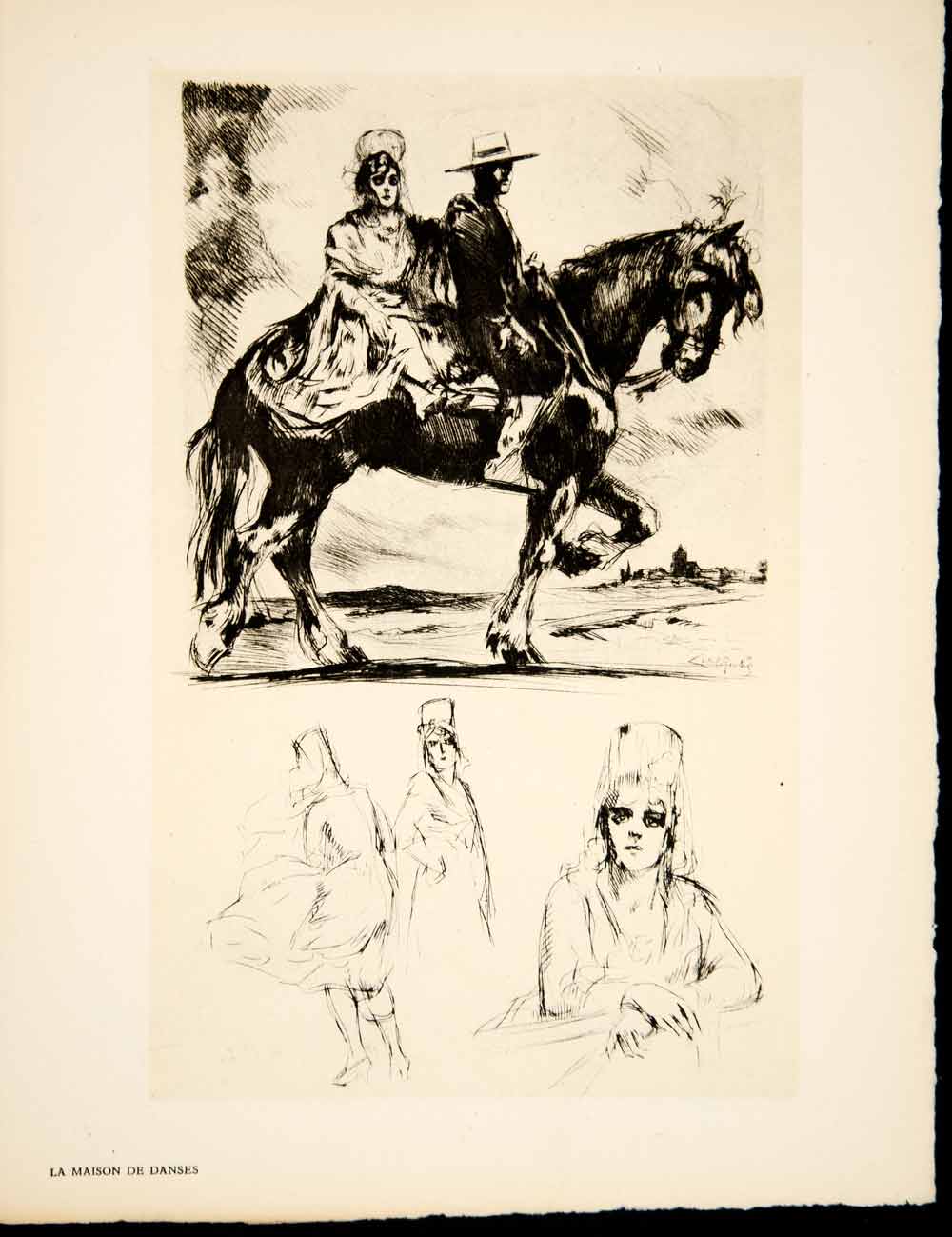 1930 Heliogravure Lobel-Riche Maison de Danses Paul Reboux Horse Riders ADLL3