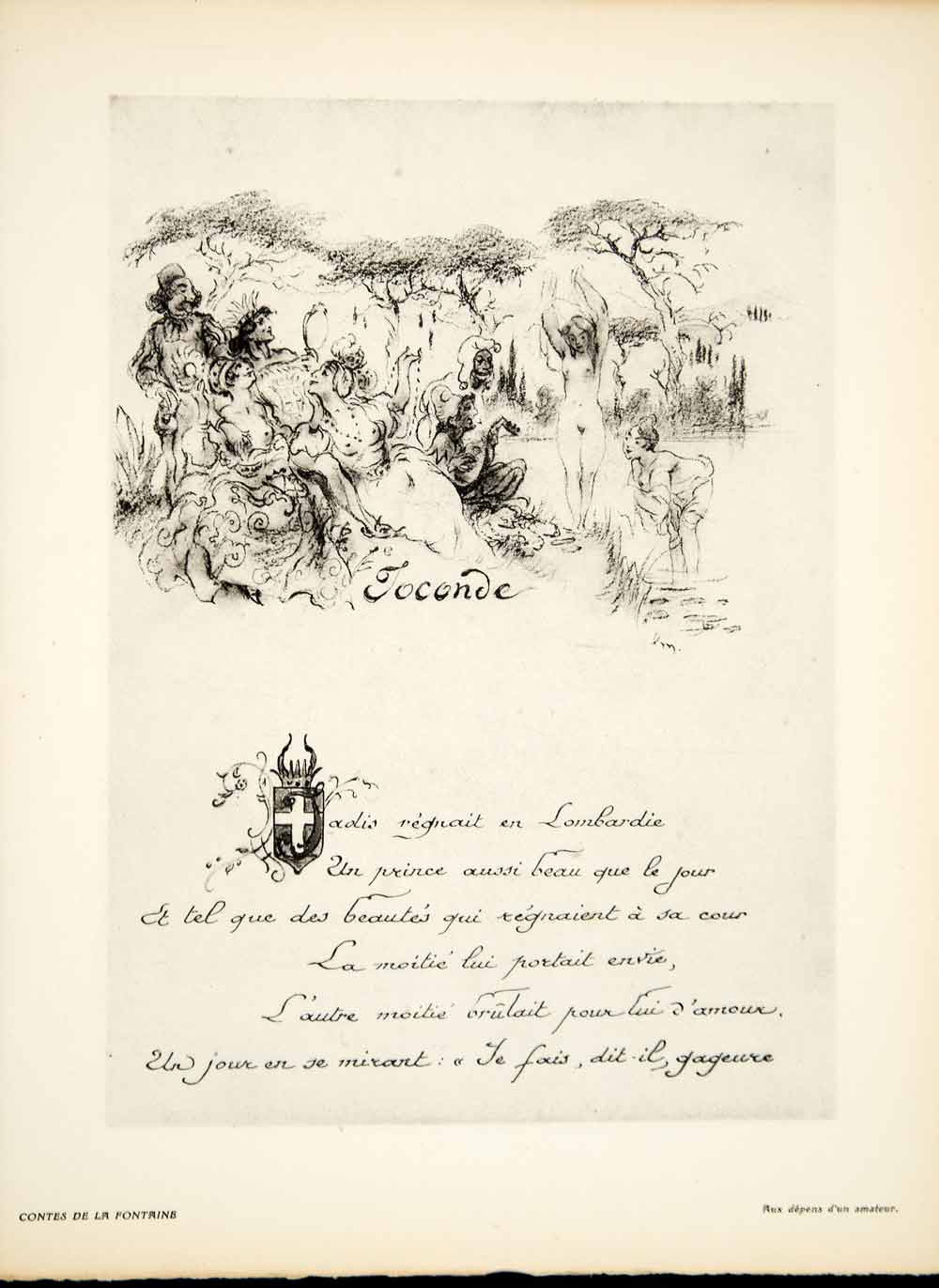 1930 Heliogravure Louis Morin Contes de La Fontaine Book Illustration Nude ADLM3
