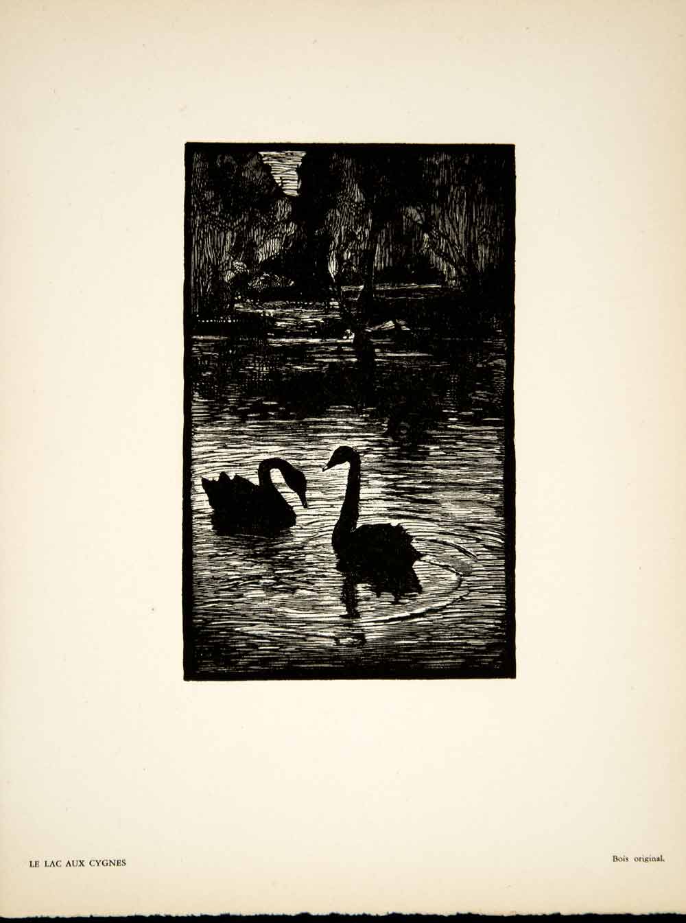 1933 Lithograph Jules-Leon Perrichon Lac aux Cygnes Swans Lake Art ADLP2