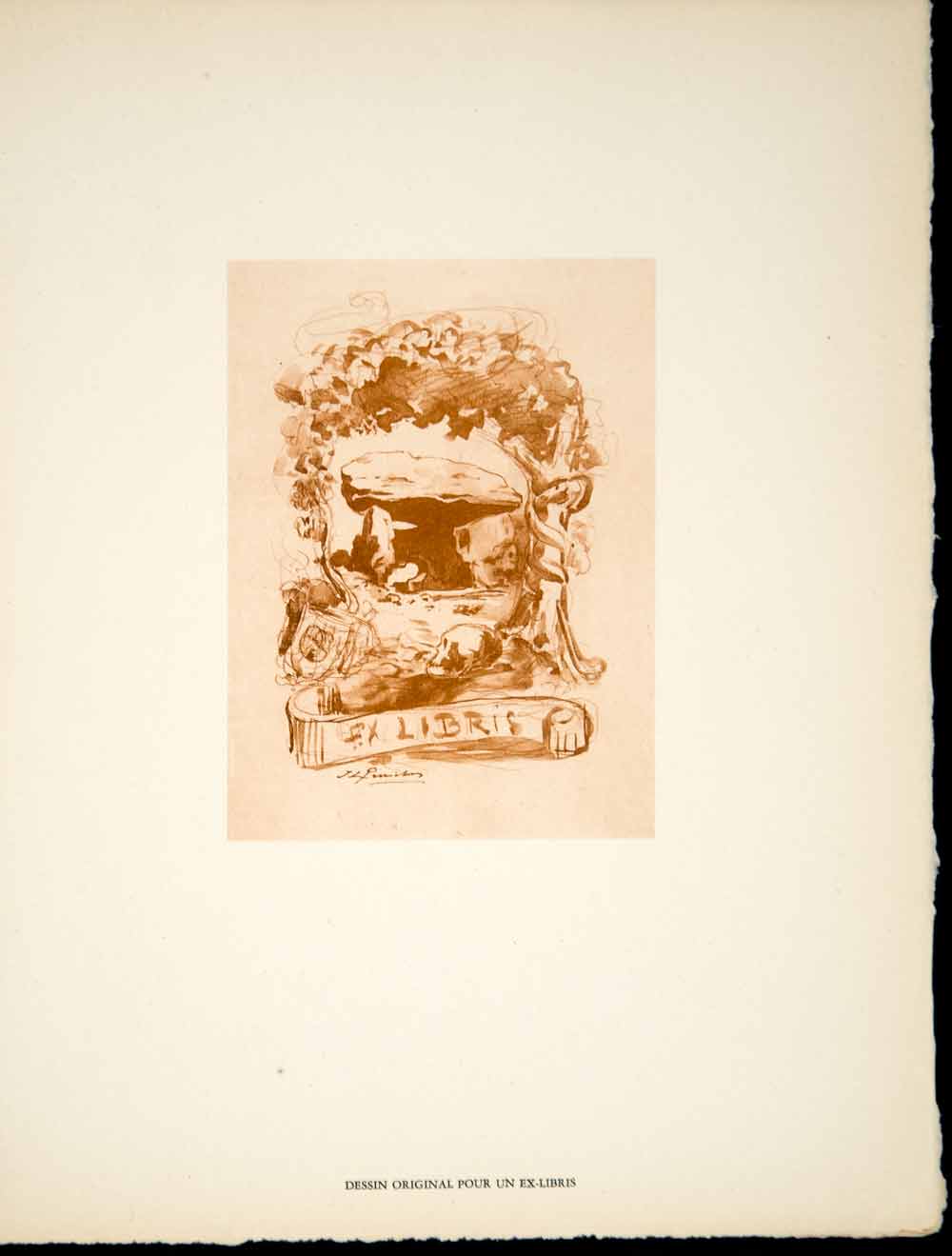 1933 Heliogravure Jules-Leon Perrichon Library Book Plate Ex-Libris Design ADLP2