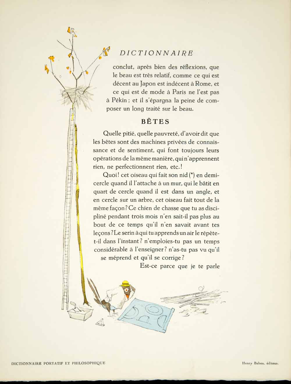 1932 Lithograph Jacques Touchet Dictionnaire Philosophique Voltaire ADLT1