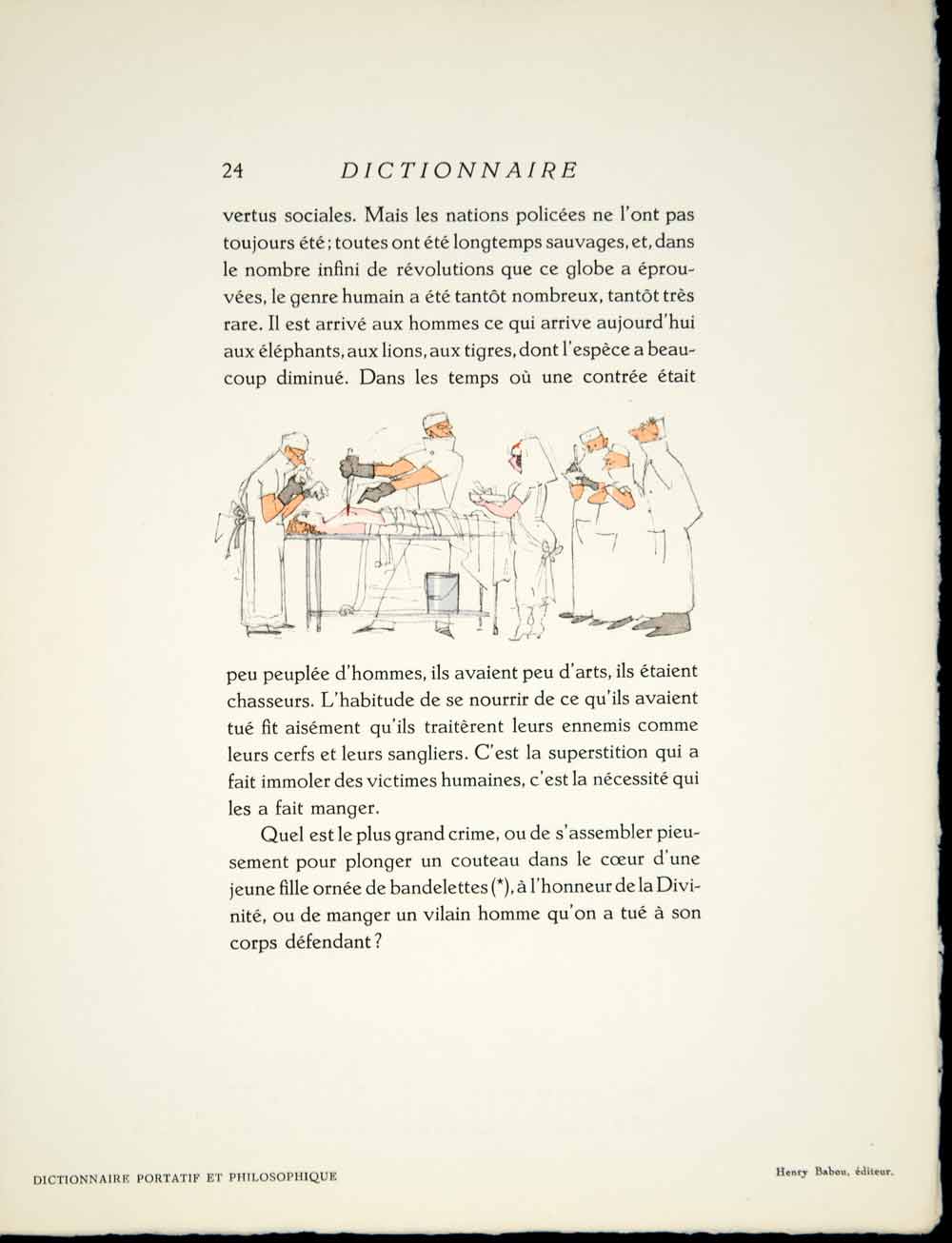 1932 Lithograph Jacques Touchet Dictionnaire Voltaire Surgery Medical ADLT1